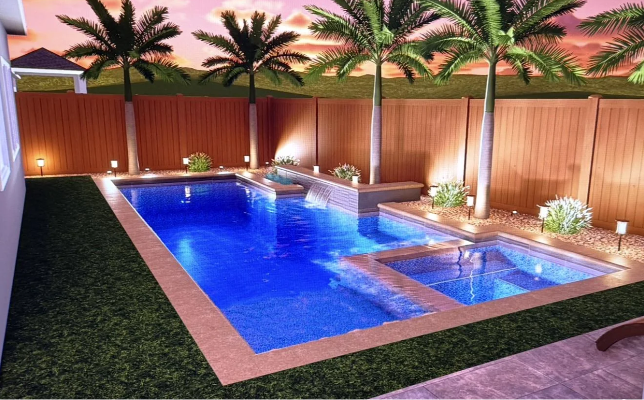 Aerial view of a designed backyard pool