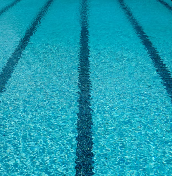 Crystal clear balanced pool water close-up
